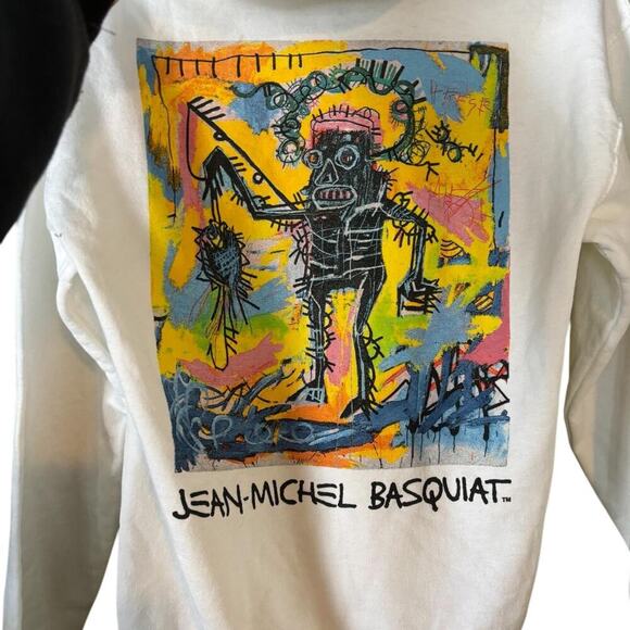 Jean-Michel Basquiat Art Hoodie – White Pullover with Bold Back Print - Picture 3 of 5